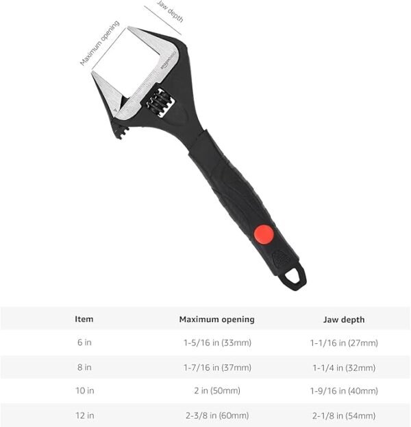51u9gh79FXL._AC_SX679_.jpg Amazon Basics 4Piece Plumbing Adjustable Wrench with Soft Grip Wide Mouth Includes: 6inch (150mm) 8inch (200mm) 10inch (250mm) 12inch (300mm) 4 Sizes Bundle