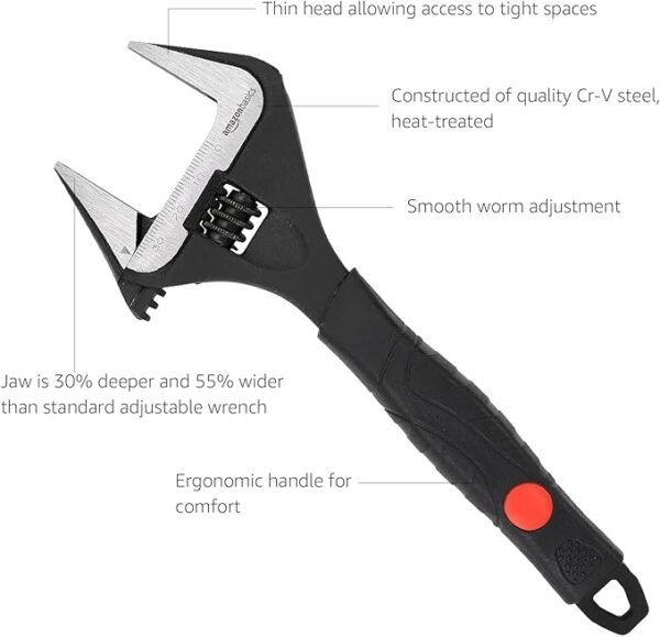 61bvBc0T94L._AC_SX679_.jpg Amazon Basics 4Piece Plumbing Adjustable Wrench with Soft Grip Wide Mouth Includes: 6inch (150mm) 8inch (200mm) 10inch (250mm) 12inch (300mm) 4 Sizes Bundle
