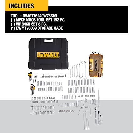 DEWALT Mechanics Tool Set SAE and Metric 12 14 38 Drive Sizes 192Piece (DWMT75049)