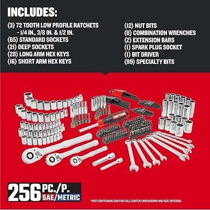 CRAFTSMAN Mechanics Tool Set 256Piece Hand Tool and Socket Set with 2Drawer Tool Box (CMMT45256)