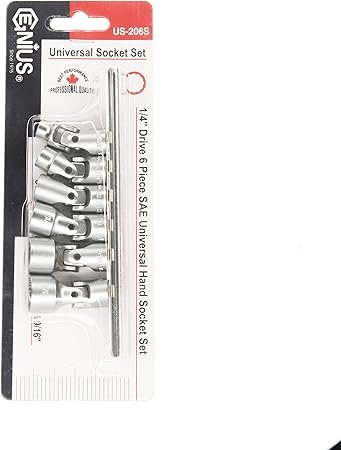 Genius Tools 6 Piece 14 Drive SAE Universal Hand Socket Set (12Point) CRV Steel US206S