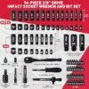 96Piece 38 Drive Impact Socket Wrench and Bit Set SAE 516”34” Metric 822mm CrV Standard Deep Sockets Power Bits Ratchet Handle Universal Joint Bit Holder Adapters Spark Plug Socket
