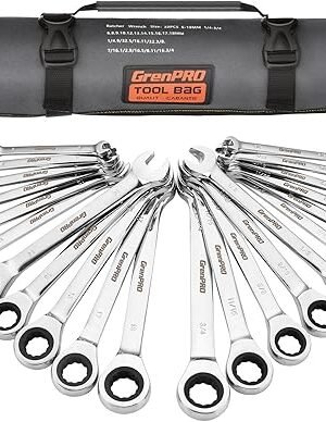 Ratcheting Wrench Set Combination Wrench Set 22Piece SAE Metric and Standard 72Th Long Open End 14 to 34 618mm Organizer With Roll Up Pouch CRV Socket Mechanic Hand Tools Sets