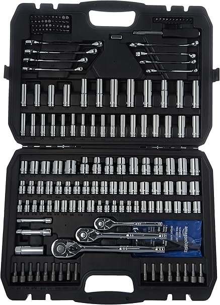 Amazon Basics Mechanic's Socket Tool Set With Case SAE and Metric Sizes 201Piece